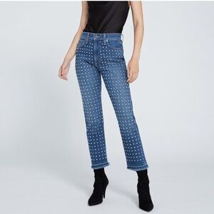 Alice + Olivia Blue Studded Ankle Cropped Jeans